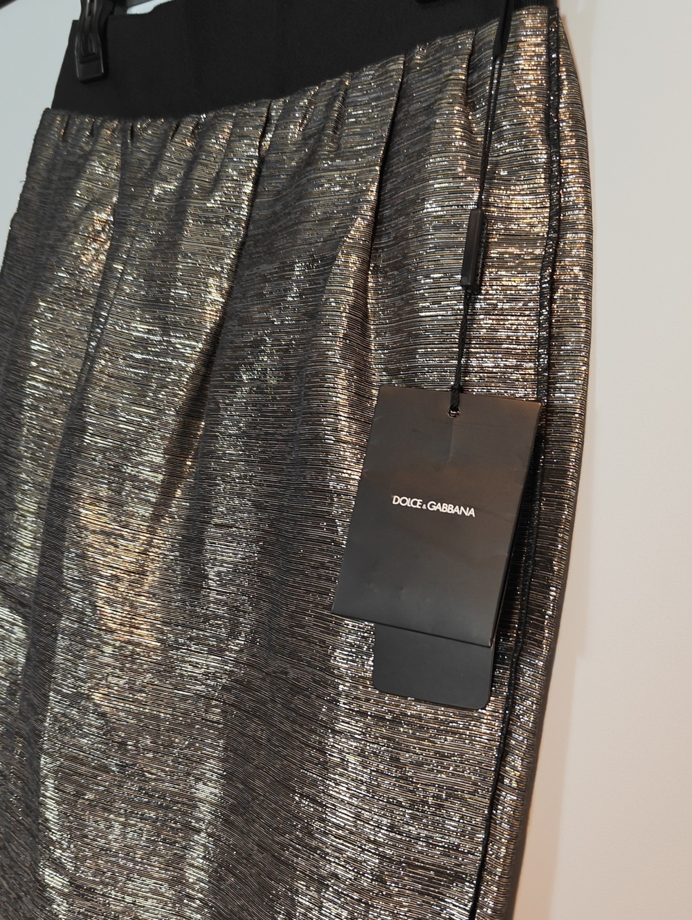 DOLCE & GABBANA NWT Designer Silver and Gold Metallic Silk Skirt Size 44 - Picture 7 of 16
